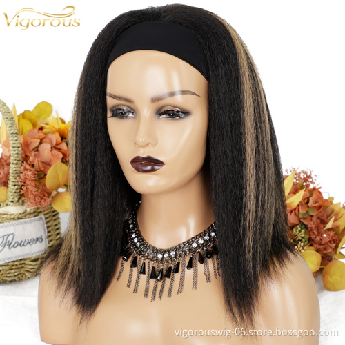Hot Vendor Natural Hair Headband Wig Highlight Blonde Yaki Curly Synthetic Hair Women's Wigs Machine Made Glueless None Lace Wig